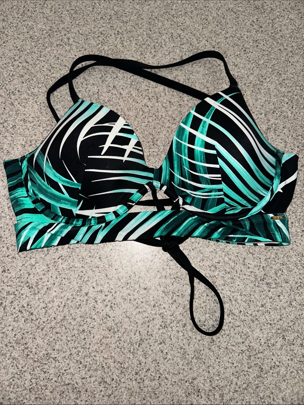 PINK Victoria’s Secret Green Tropical Print Underwire Swim Top Large
